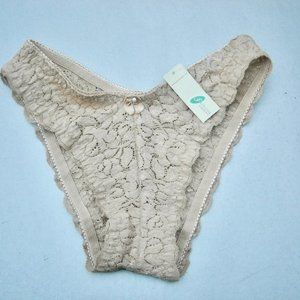 Beige Lace Bikini Panty Stretch Ribbon Size Small